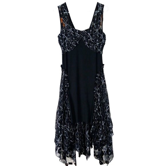 Black Cat Fashion Silk Blend Metallic Lace Midi Dress L Grunge - Picture 1 of 12